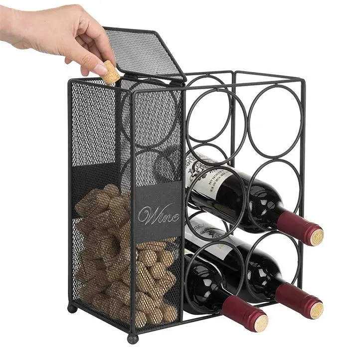 Wholesale Countertop Black Metal Wire Wine Rack With Cork Basket Buy