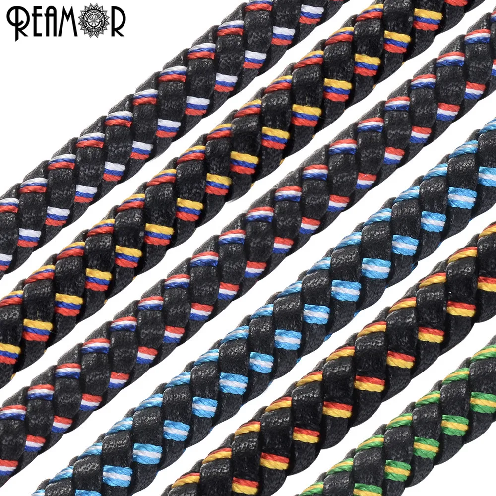 

REAMOR 8mm National Flag Genuine Braided Leather Cord For DIY Bracelet Rope Jewelry Craft Findings Wholesale