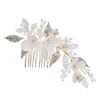 Luxury Ceramics Flower Headdress Prom Bridal Wedding Hair Accessories Jewelry Gold Leaves Handmade Hair Pin Pearl Hair Combs For