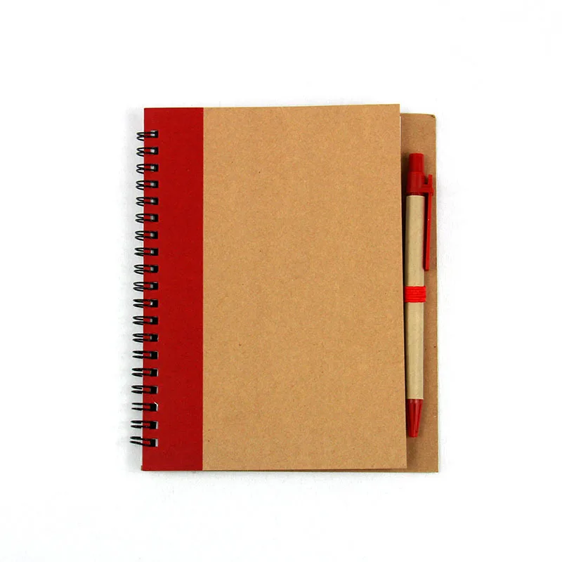 Printing Red Kraft Paper Cover Bulk Spiral Notebooks With Pen Attached