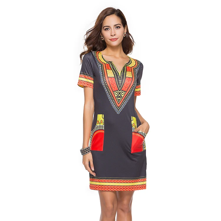 

Wholesale Amazon Hot Sales African Print Kitenge Short Dress Designs Pictures African Women Dress, Floral/tropical print