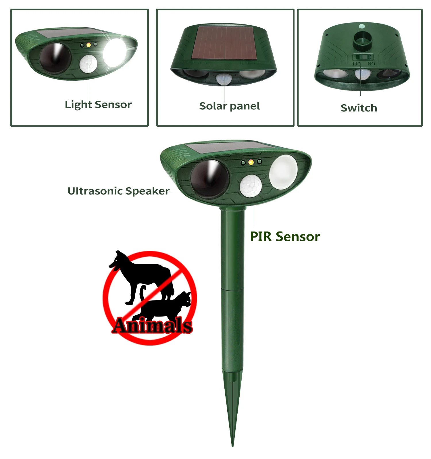 Outdoor Solar Ultrasound Wild Animal Repeller High Power Ultrasonic Dog