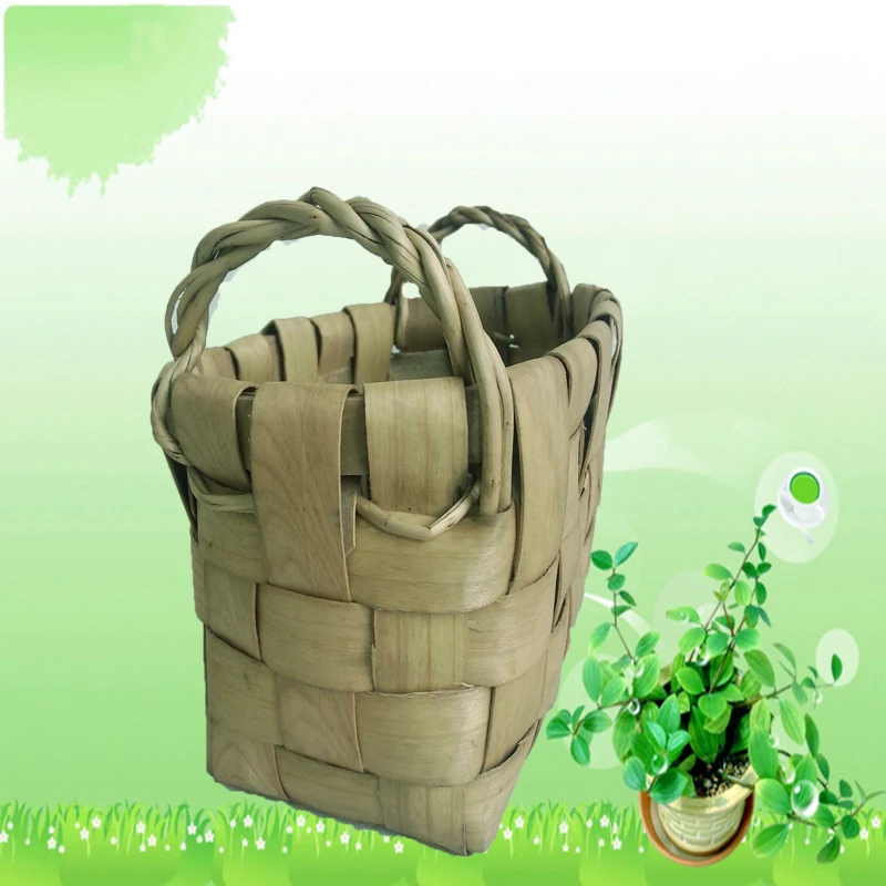 Wood Chips Woven Basket Storage With Double Handle For Fruit Bread