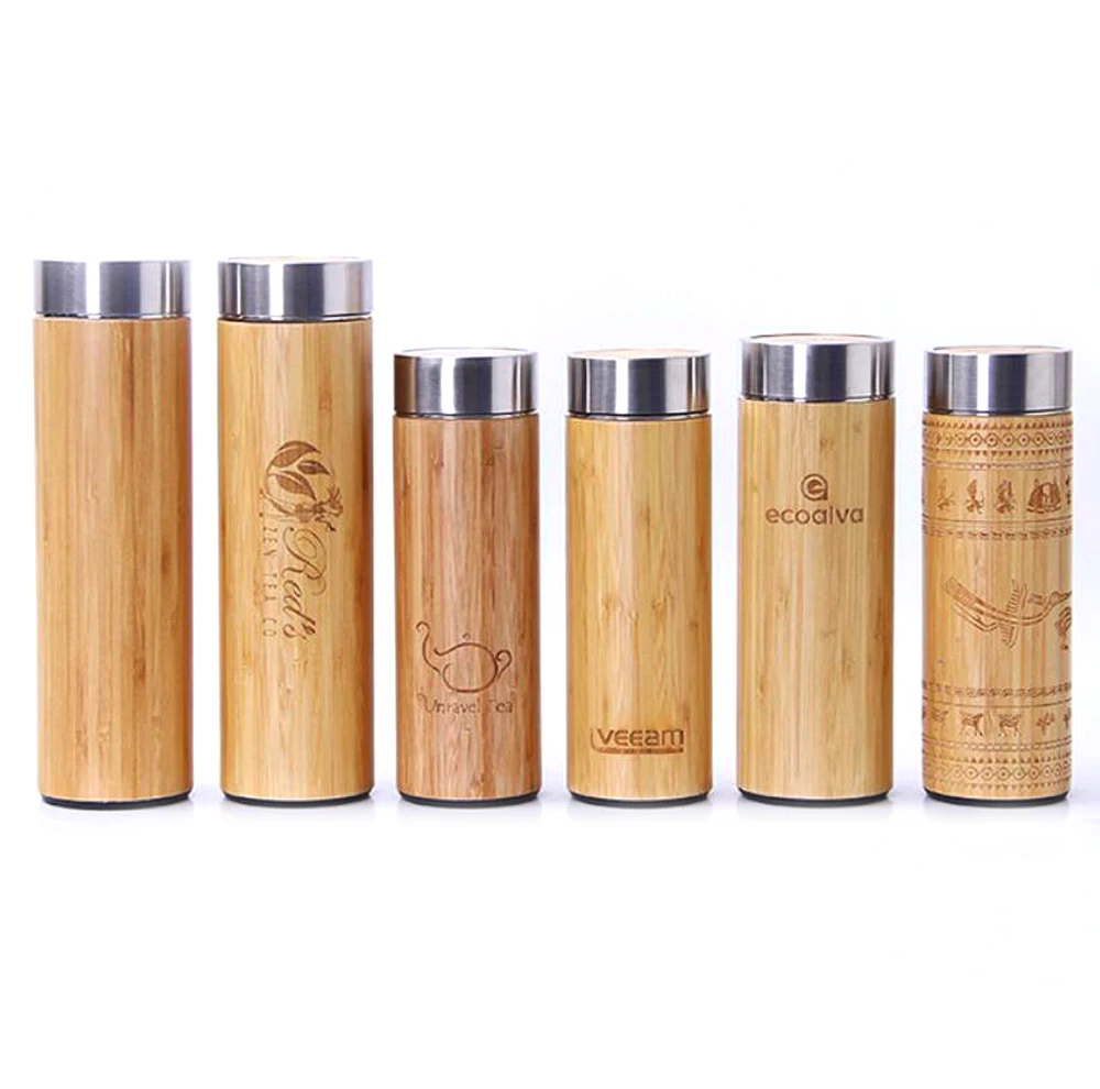 

Natural Bamboo vacuum bottle, Promotional stainless steel wood bamboo water bottle, 100% bamboo coffee tea tumbler