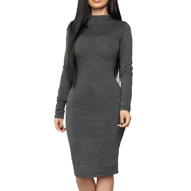 

Factory Hot Fashion Long Sleeve Knitted Bodycon Casual Dress, Customized color