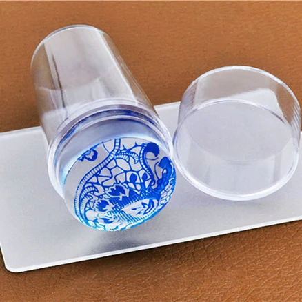 

Unique New Design Pure Clear Jelly Silicone Nail Art Stamper Scraper with Cap Transparent 2.8cm Nail Stamp Stamping Tools