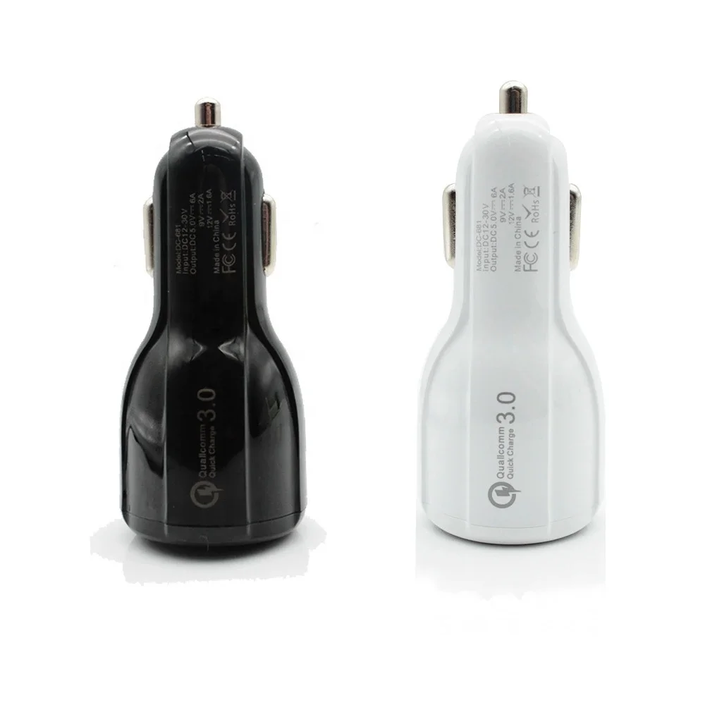 

Hot Sale QC3.0 Dual Port Quick Charging Car Charger for cell phone, Black ,white