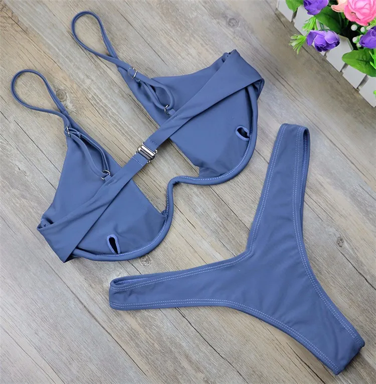 youme 新款高帮丁字裤泳衣高腰泳衣纯色泳装女士巴西 biquini 游泳