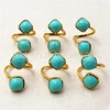 WT-R254 Unique Design Double stone turquoise Rings for women,adjustable turquoise rings stone double ring with gold plated