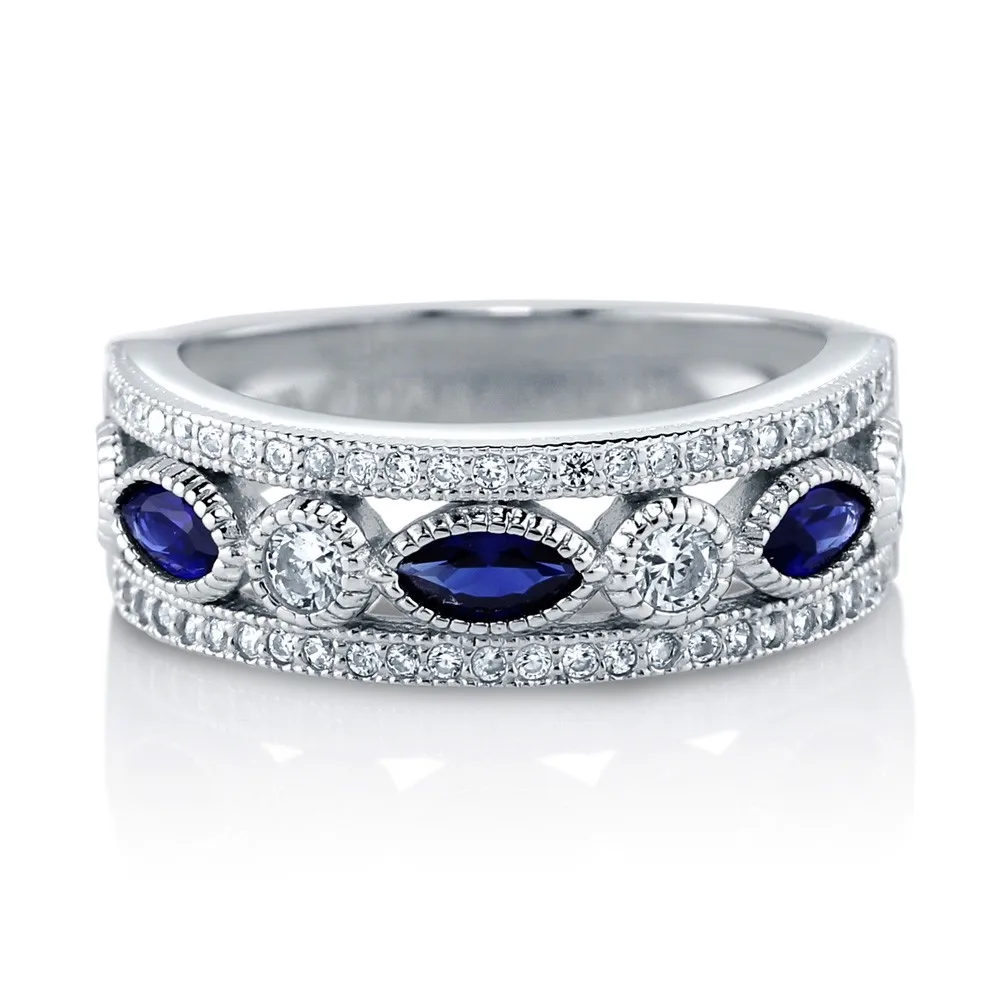 

White Gold Plated CZ 925 Silver Ring with Blue Stone Band Cheap Bishop Rings