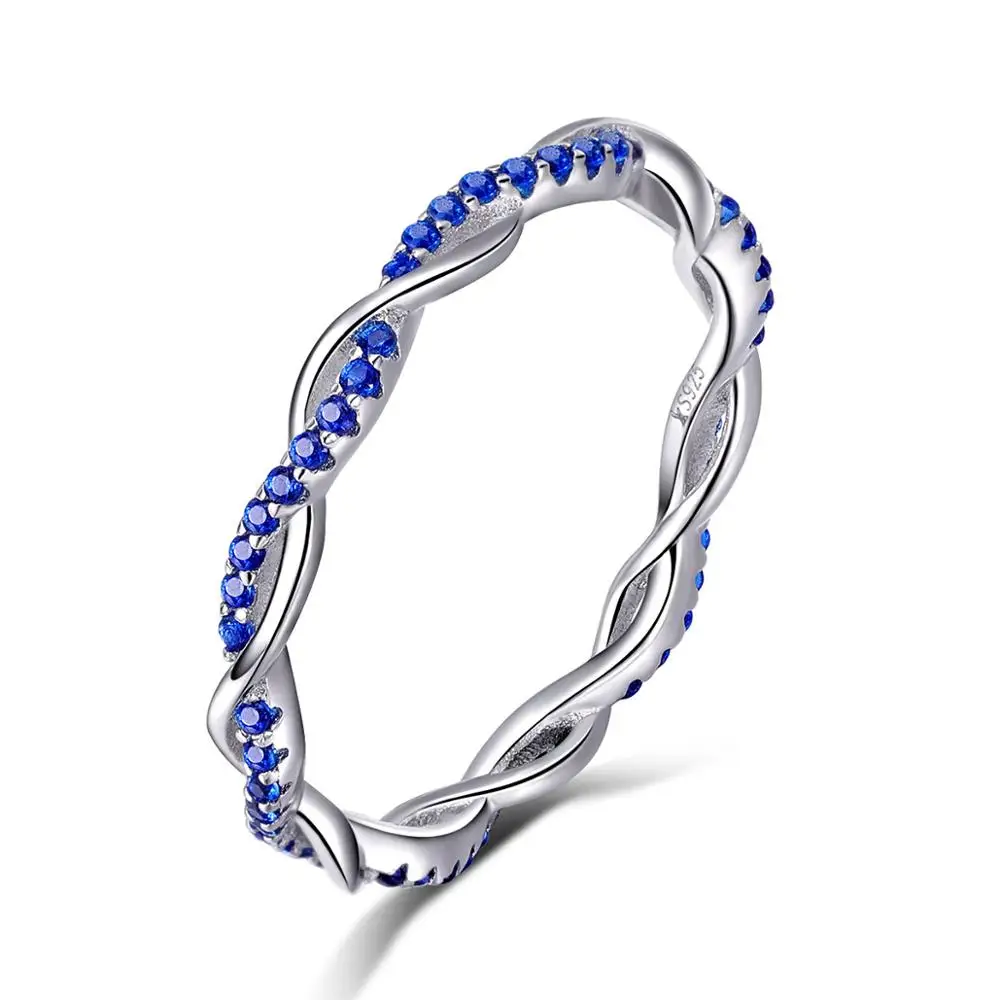 

Trendy Blue CZ 925 Sterling Silver Twisted Infinity Ring for Women, Silver color