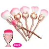 100 sets laser logo 6 piece rose petal gold makeup brush set with a free mermaid brush