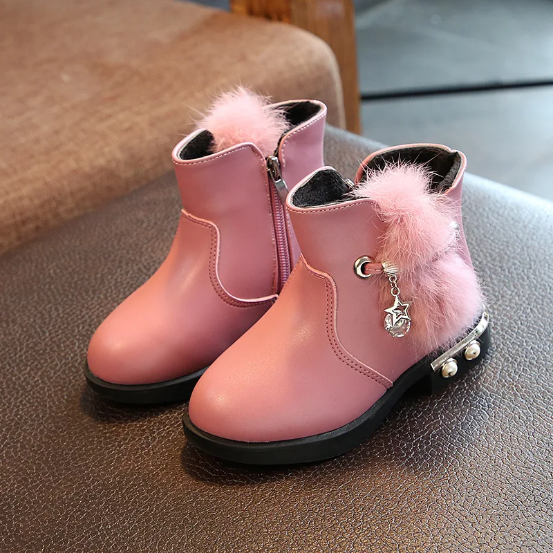

High quantity rabbit fur girl princess winter kids boots shoes, Red/pink/black