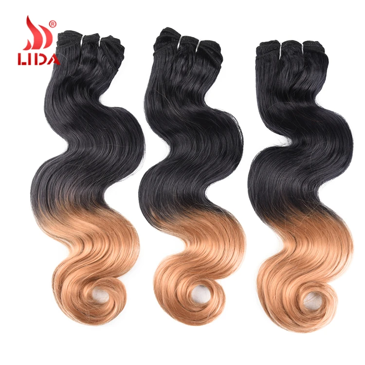 

Lida Synthetic Body Wave Yaki ombre color 16-26inches T1B/27 Hair Weaves Bundles Extension