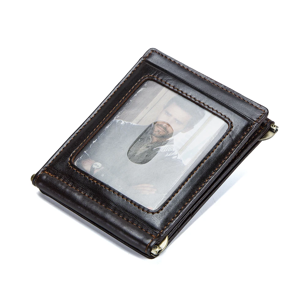 

CONTACT'S Business Credit Card Manufacturer RFID Genuine Leather Double Money Clip Wallet, Coffee or customized color