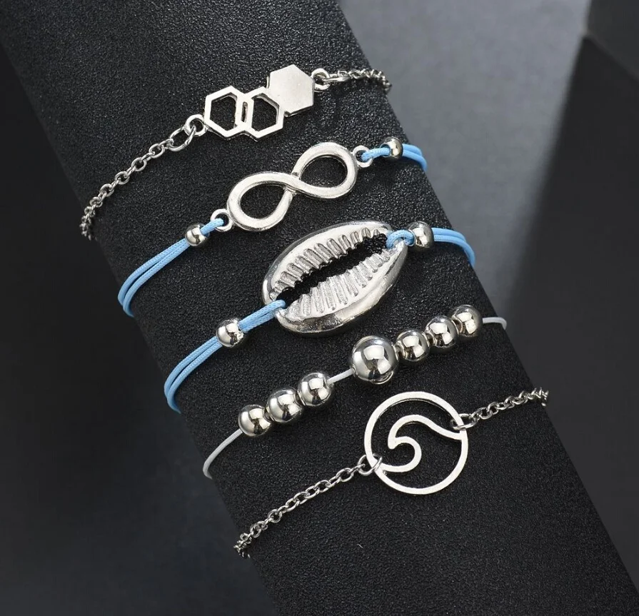 

Mix Wave Shell Geometric Infinite Sign Charm Bracelets for Women Boho Tassel Bracelet Jewelry Wholesale, Picture