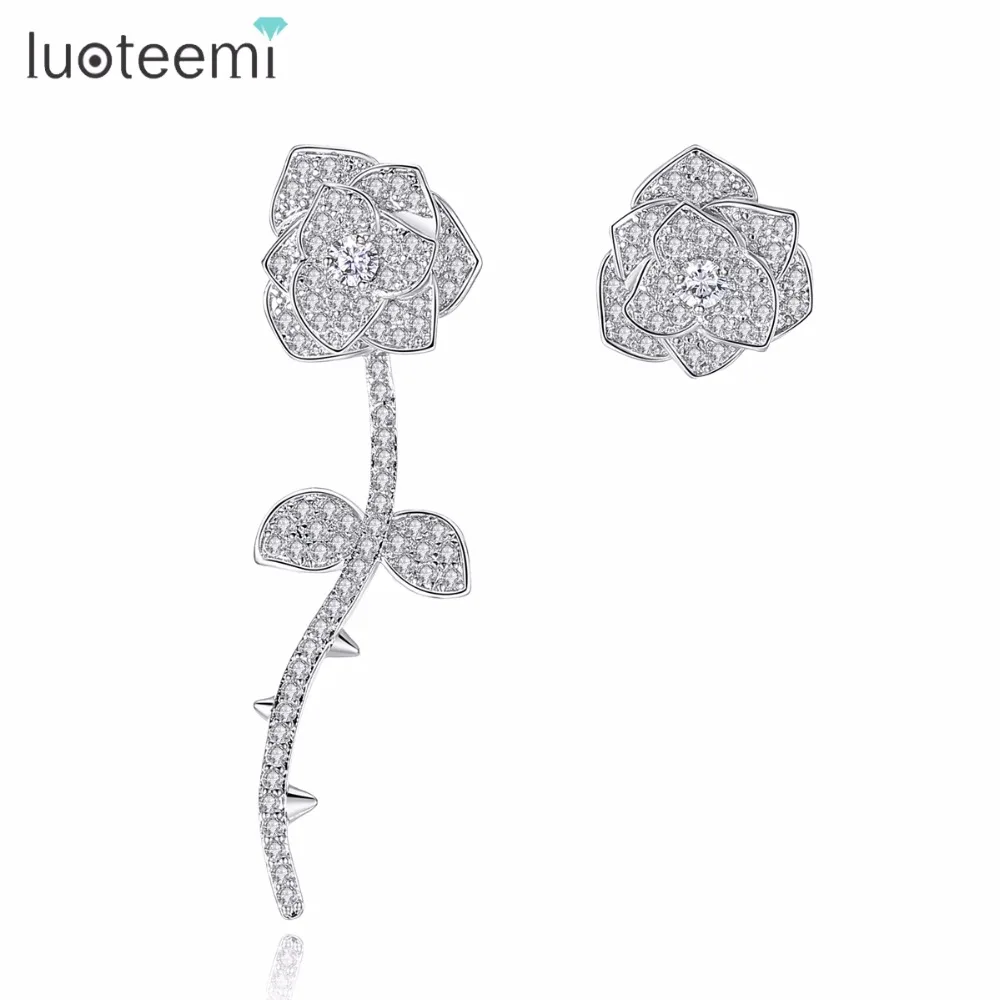 

LUOTEEMI Luxury AAA Zircon Unique Romantic Artificial Multi Layers Rose Flower Stud Earrings Women Brincos Para As Mulheres, N/a