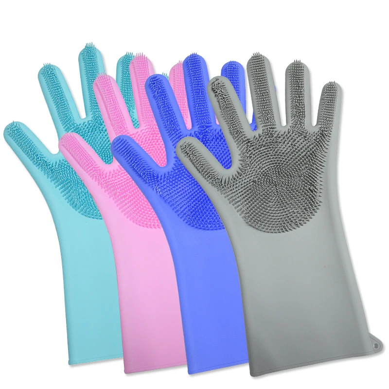 

Amazon hot Reusable Silicone Gloves with Wash Scrubber,Heat Resistant Silicone Dishwashing Gloves, Customized