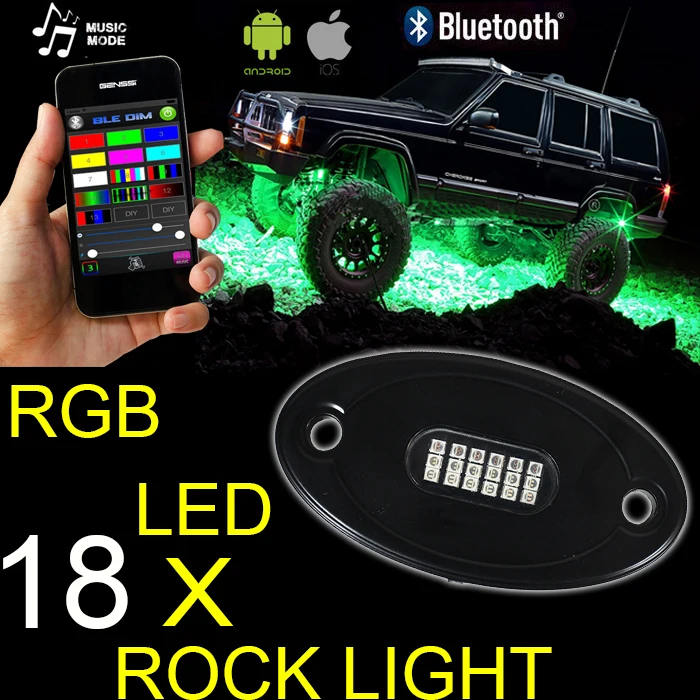 RGB app 6x3W  mini LED rock light offroad led rock light Waterproof Off Road LED Rock Light