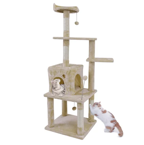 Cat Trees Scratching Posts Cat Climbing 145 cm Wood Jumping Toy Tree For Kitten and Large Cat
