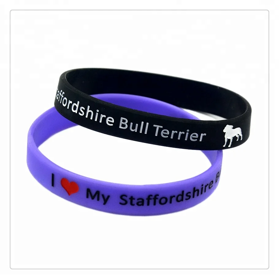 

50PCS/Lot I Love My Staffordshire Bull Terrier Silicone Wristband Classic Decoration Bracelet, Multicolours