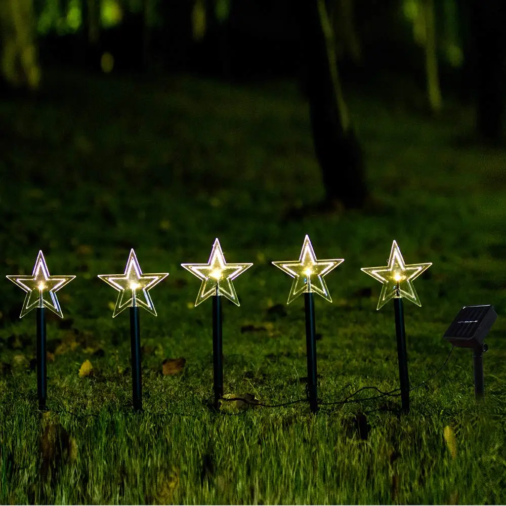 Home 5 Led Star Solar Light Outdoor Garden Romantic Dreamlike Christmas Holiday Home Garden Star