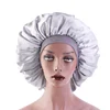 Womens oversize solid color satin bonnet sleep cap with wide elastic band