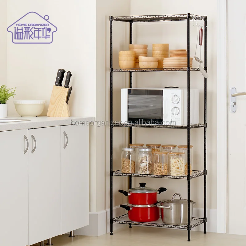 5 Tier Black Powder Coating Kitchen Wire Shelving 5 Tier Black Powder Coating Kitchen