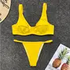 2019 New Style Extreme Micro Young Girls Hot Sexy Bikini Backless Solid Color Ribbed Two Piece Thong Swimwear