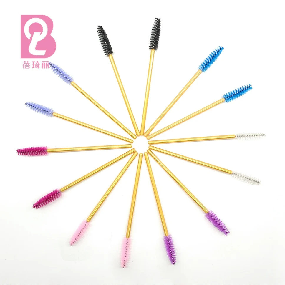 

Disposable gold wands nylon msacara brush with golden color stick makeup brush