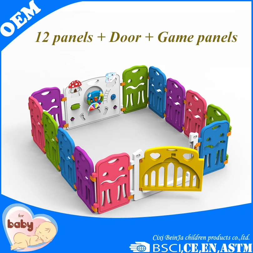 
European Standard 14 Panels Large Plastic Colorful Foldable Safety Baby Playpen With Gate 