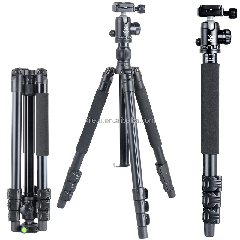 

XILETU T-254+BM-10 Professional Photographic Travel Compact Aluminum Tripod For Digital/Video/Mirrorless DSLR Camera, Black