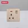 Golden brushed drawing Britain UK BS standards 1 gang wall plug wall socket used to United Kingdom