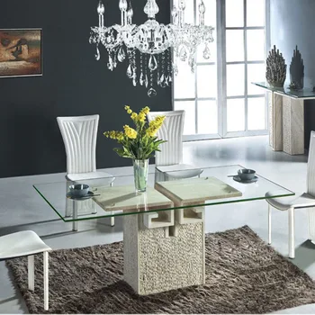 Hot Sale Glass Top Marble Base Living Room Dining Table, View ...