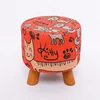 Small Round Wood Foot Rest Pine Style Wooden Stool With Fabric Cover
