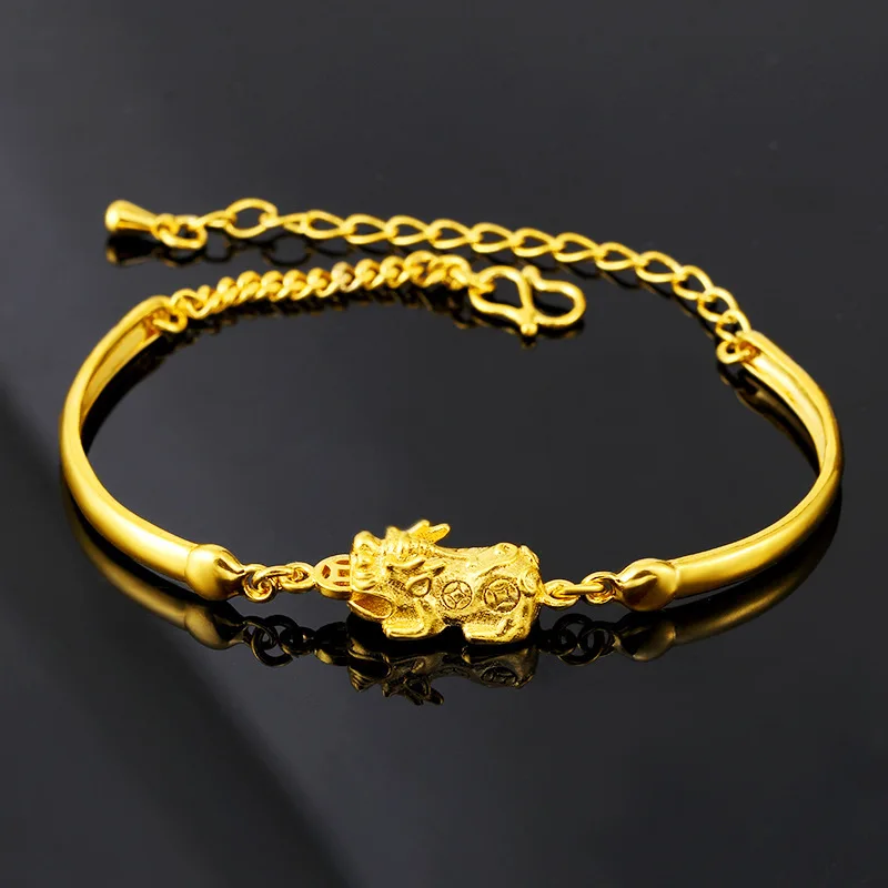 

Luxury Ethnic Pixiu Bracelet 24K Gold Color Brave Troops Elegant Retro Bracelet For Women Wedding Jewelry Gift, Golden