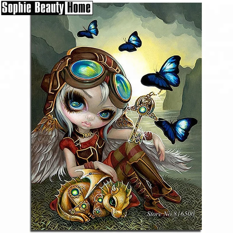 

Diamond Embroidery Butterfly and Girl Full DIY Diamond Painting Cross Stitch Mosaic Kits 188055, Multi colors