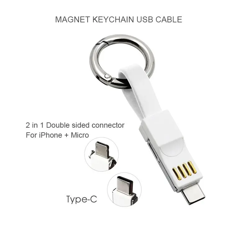 

Portable 3in1 magnetic micro usb cable with keychain fast keyring usb data magnetic cable for IOS for Android for Type C device, White;black;blue;orange;green;red