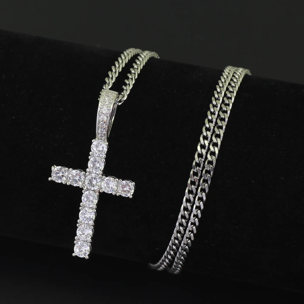 CN019 Hip Hop Anha cross Pendant brass Setting CZ stones Necklace Jewelry for men and women