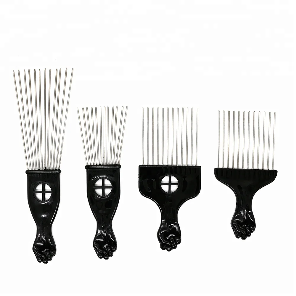 

Popular Afro Combs Plastic Black Fist Metal Hair Fork Comb Stainless Steel Pins Hair Pick Comb