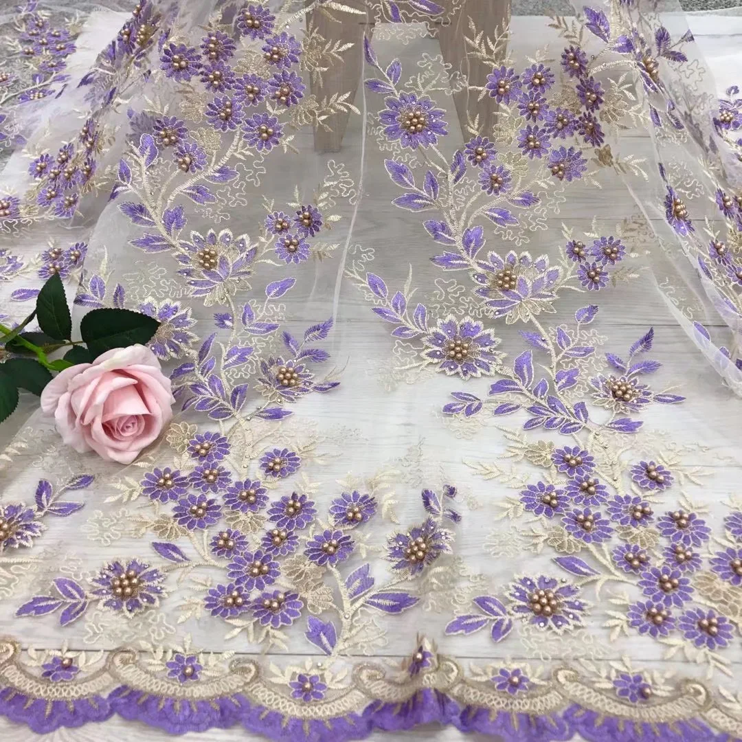 

Beautifical Lilac embroidered african lace beautiful bridal lace fabric wholesale african beaded lace JYN309, Peach,lilac,royal blue,fushia pink