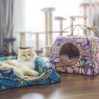 

Dropshipping Cat House Leaves Pattern Creative Dual-use Cat Bed All Season Sleeping Bag for Cat Pet