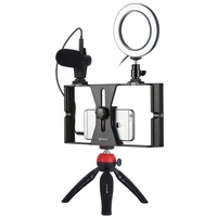

PULUZ 4 in 1 Vlogging Live Broadcast Video Rig + Ring LED Selfie Light Kits with Microphone + Tripod Mount +Cold Shoe Tripod