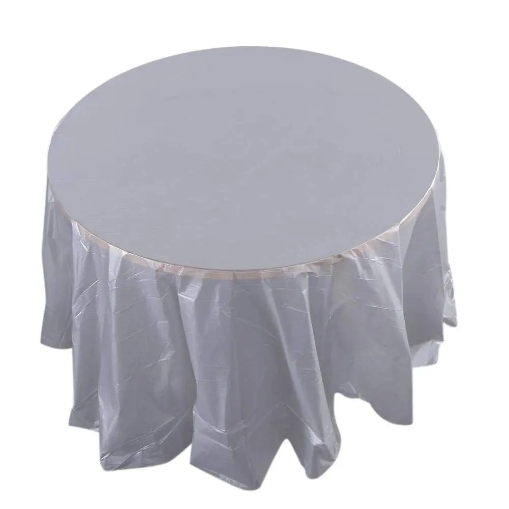 Whitelotous 84" Round Plastic Tablecloths Disposable Table Covers for Wedding Camping Catering Party/Grey