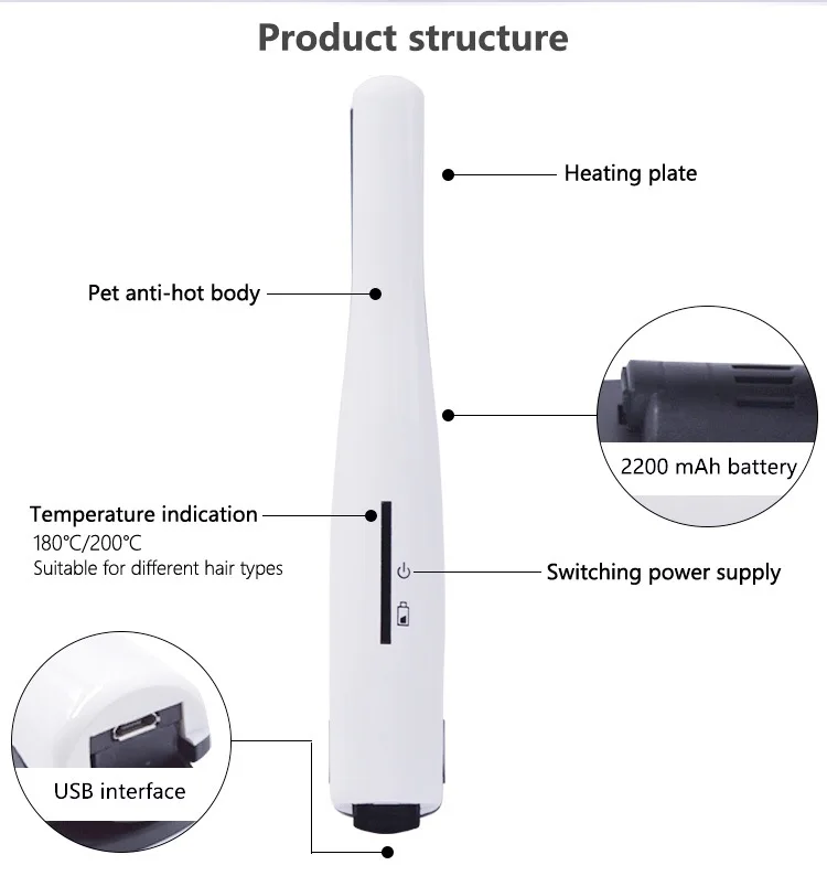 Professional adjustable mini cordless rechargeable hair straightener