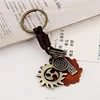 Custom Manual Weaving Retro Punk Wind Fire Wheels Key Chain Ring Holder Genuine Leather Metal Keychain