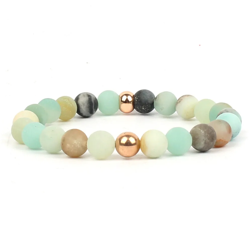 

8mm Natural Amazonite Fashion Handmade Elastic Beads Jewelry Yoga Bracelet For Women