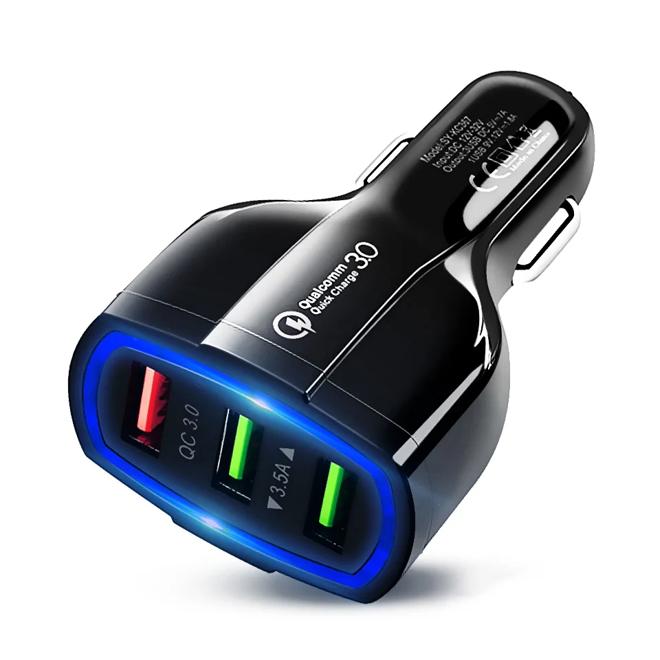 

2019 New Arrival 3 usb port fast Car Charger Quick Charge 3.0 Car mobile phone charger adapter for iphone samsung charger