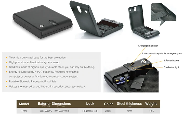 Aipu Pistol Safe Box/ Pistol Box/portable&biometric Handgun Safe Box