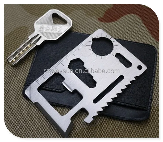 

Multi Outdoor Camping 11 Functions in 1 Survival Card Knife Multifunction Card Tool Pocket Saber Card with Black Holster